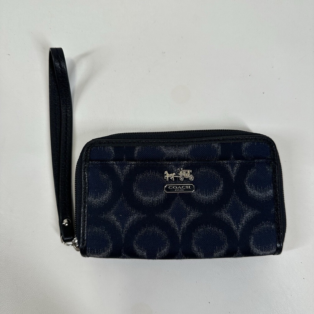 Coach Madison Ikat Navy Zip Around Wallet 6"